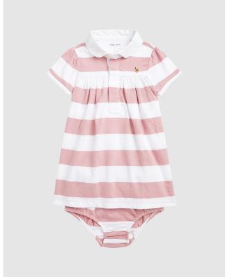 Polo Ralph Lauren - Striped Jersey Rugby Dress & Bloomer   Babies - Dresses (Adirondack Rose/White) Striped Jersey Rugby Dress & Bloomer - Babies