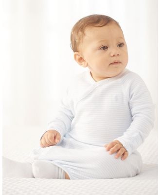 Polo Ralph Lauren - Striped Organic Cotton Gown   ICONIC EXCLUSIVE   Babies - Sleepwear (Beryl Blue & White) Striped Organic Cotton Gown - ICONIC EXCLUSIVE - Babies