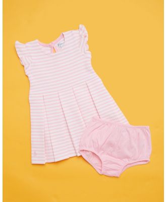 Polo Ralph Lauren - Striped Ottoman Ribbed Dress & Bloomer   Babies - Dresses (Caramel Pink & White) Striped Ottoman-Ribbed Dress & Bloomer - Babies