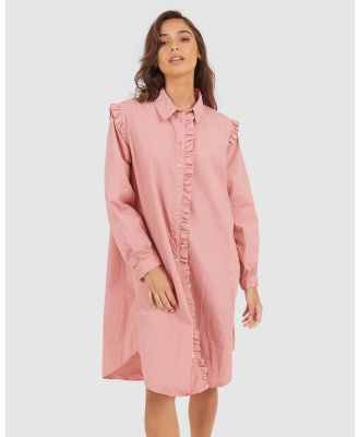 Primness - Ruffles Shirt Dress - Dresses (Pink) Ruffles Shirt Dress