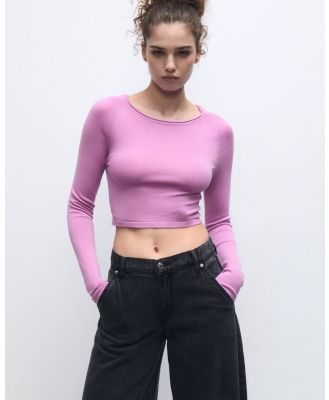 Pull&Bear - Crew Neck Knit Sweater - Jumpers & Cardigans (Pink) Crew Neck Knit Sweater