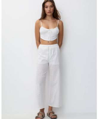 Pull&Bear - Culottes With Swiss Embroidery - Pants (White) Culottes With Swiss Embroidery