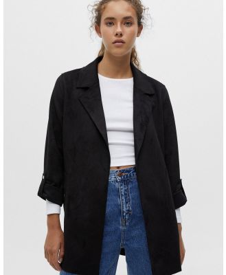 Pull&Bear - Faux Suede Jacket With Roll up Sleeves - Coats & Jackets (Black) Faux Suede Jacket With Roll-up Sleeves