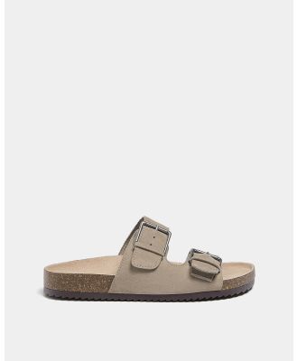 Pull&Bear - Leather Sandals With Buckles - Flats (Grey) Leather Sandals With Buckles