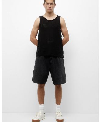 Pull&Bear - Loose fit Faded Black Denim Bermuda Shorts - Denim (Neg Delav) Loose-fit Faded Black Denim Bermuda Shorts