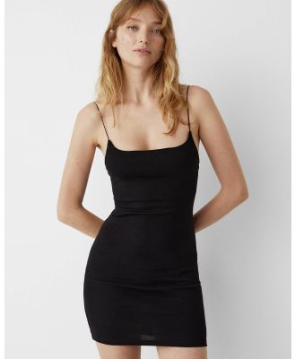 Pull&Bear - Short Dress With Thin Straps - Dresses (Black) Short Dress With Thin Straps