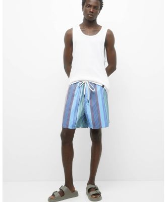 Pull&Bear - Swimming Trunks With Blue Stripes And Stwd Label - Swimwear (Blue) Swimming Trunks With Blue Stripes And Stwd Label