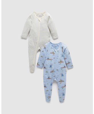 Purebaby - 2 Pack Digital Zip Growsuit   Babies - Longsleeve Rompers (Sky Fishing Print) 2-Pack Digital Zip Growsuit - Babies