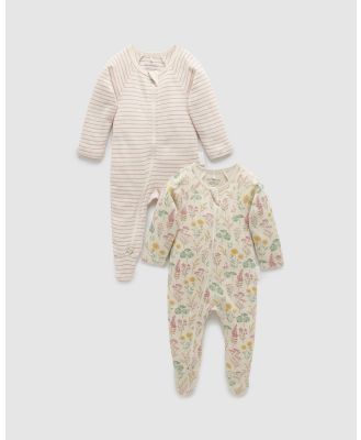 Purebaby - 2 Pack Digital Zip Growsuit   Babies - Longsleeve Rompers (Small Lilypad Print) 2-Pack Digital Zip Growsuit - Babies