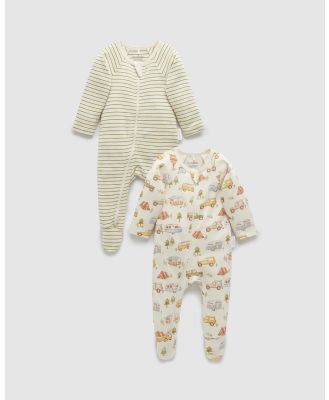 Purebaby - 2 Pack Digital Zip Growsuit   Babies - Longsleeve Rompers (Small Long Weekend Print) 2-Pack Digital Zip Growsuit - Babies