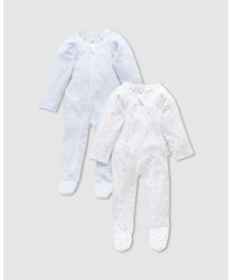 Purebaby - 2 Pack Zip Growsuit   Babies - Longsleeve Rompers (Pale Blue Pack) 2-Pack Zip Growsuit - Babies