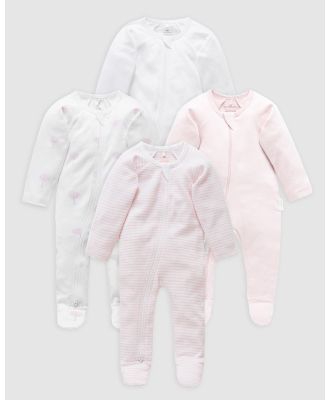 Purebaby - 4 Pack Zip Growsuit Babies - All onesies (BQ_Pale Pink Pack) 4 Pack Zip Growsuit-Babies