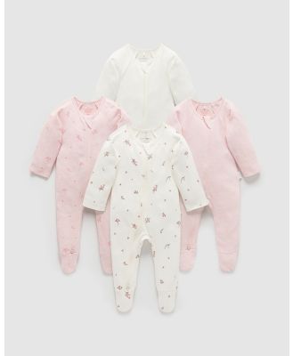 Purebaby - 4 Pack Zip Growsuit Babies - All onesies (BQ_Vanilla Blossom Pack) 4 Pack Zip Growsuit-Babies