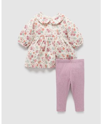 Purebaby - Cosy Dress With Leggings   Babies - 2 Piece (Marshmellow Floral) Cosy Dress With Leggings - Babies