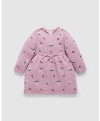 Purebaby - Embroidered Flower Dress   Babies Kids - Dresses (Hyacinth Melange) Embroidered Flower Dress - Babies-Kids