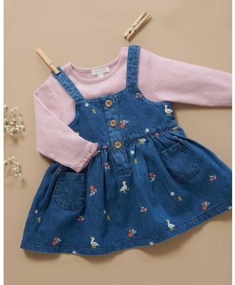 Purebaby - Embroidered Pinnie   Babies Kids - Dresses (Mid Blue Denim) Embroidered Pinnie - Babies-Kids