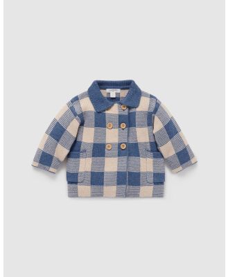 Purebaby - Knitted Check Jacket   Babies - Coats & Jackets (Canal Plaid) Knitted Check Jacket - Babies