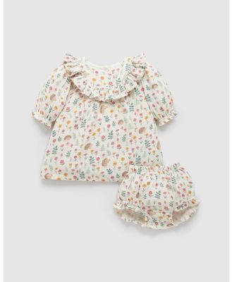 Purebaby - Ruffle Dress   Babies - Dresses (Hedgehog Print) Ruffle Dress - Babies
