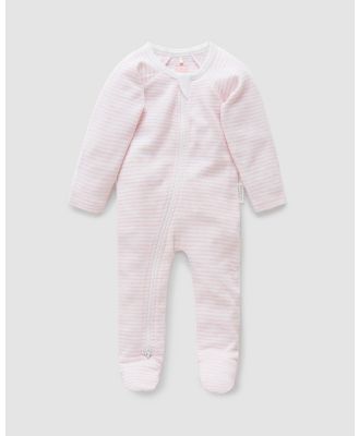 Purebaby - Zip Growsuit   Babies - Longsleeve Rompers (Pale Pink Stripe) Zip Growsuit - Babies