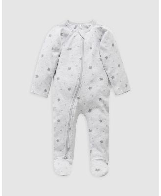 Purebaby - Zip Growsuit   Babies - Longsleeve Rompers (Solid Grey Leaf) Zip Growsuit - Babies