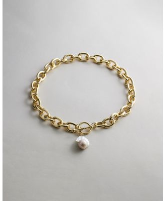 Reliquia Jewellery - Hernan Chunky Chain Necklace with Pearl Pendant - Jewellery (Pearl & Gold) Hernan Chunky Chain Necklace with Pearl Pendant
