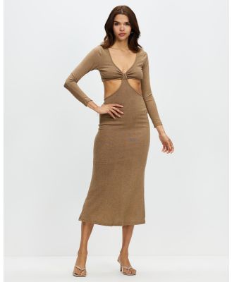 REVERSE - Long Sleeve Twist Front Midi Dress - Dresses (Light Brown) Long Sleeve Twist Front Midi Dress