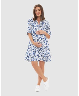 Ripe Maternity - Bella Linen Dress - Printed Dresses (blue) Bella Linen Dress