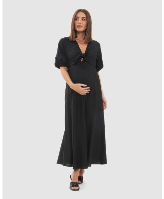 Ripe Maternity - Camille Tie Front Linen Dress - Dresses (W3372-Black-) Camille Tie Front Linen Dress