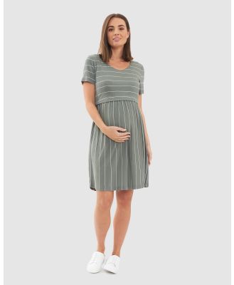 Ripe Maternity - Crop Top Nursing Dress - Dresses (Olive/White) Crop Top Nursing Dress