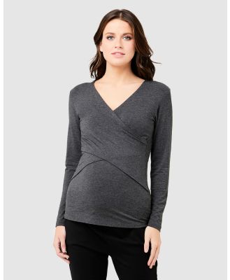 Ripe Maternity - Embrace Long Sleeve Nursing Top - Long Sleeve T-Shirts (Charcoal) Embrace Long Sleeve Nursing Top