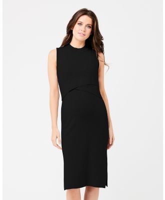 Ripe Maternity - Layered Knit Nursing Dress - Bodycon Dresses (Black) Layered Knit Nursing Dress