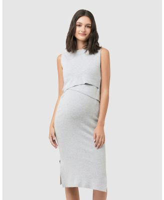 Ripe Maternity - Layered Knit Nursing Dress - Bodycon Dresses (Silver Marle) Layered Knit Nursing Dress