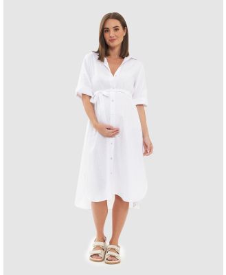 Ripe Maternity - Molly Linen Shirt Dress - Dresses (white) Molly Linen Shirt Dress