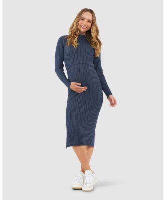 Ripe Maternity - Nella Rib Nursing Knit Dress - Dresses (Blue) Nella Rib Nursing Knit Dress