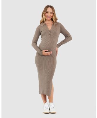 Ripe Maternity - Sammy Knit Polo Dress - Dresses (Brown) Sammy Knit Polo Dress
