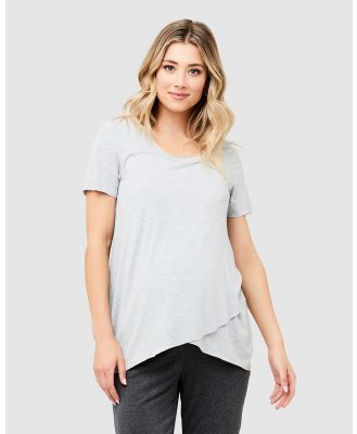 Ripe Maternity - Short Sleeve Raw Edge Nursing Top - Tops (Silver) Short Sleeve Raw Edge Nursing Top