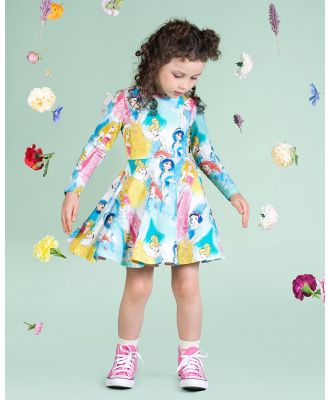 Rock Your Kid - Princess Swoosh Long Sleeve Waisted Dress   ICONIC EXCLUSIVE   Kids - Printed Dresses (Multi) Princess Swoosh Long Sleeve Waisted Dress - ICONIC EXCLUSIVE - Kids