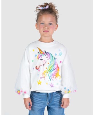 Rock Your Kid - Unicorn Tulle Sleeve Sweatshirt   Kids - Sweats (Cream) Unicorn Tulle Sleeve Sweatshirt - Kids