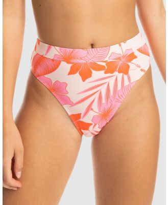 Roxy - Womens Printed Beach Classics Mid Waist Bikini Bottoms - Bikini Bottoms (PALE DOGWOOD LHIBISCUS) Womens Printed Beach Classics Mid Waist Bikini Bottoms