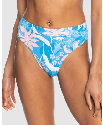 Roxy - Womens Roxy Love The Shorey Mid Waist Bikini Bottoms - Bikini Bottoms (AZURE BLUE CASA FLEUR) Womens Roxy Love The Shorey Mid Waist Bikini Bottoms