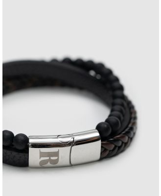 RUMI - RUMI Black Onyx Beads and Leather Bracelet - Jewellery (Black) RUMI Black Onyx Beads and Leather Bracelet