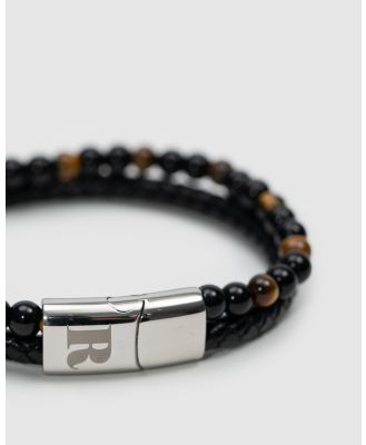 RUMI - RUMI Tiger Eye Beads and Leather Bracelet - Jewellery (Black) RUMI Tiger Eye Beads and Leather Bracelet