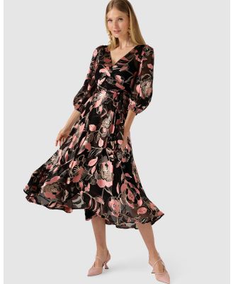 SACHA DRAKE - Dawn Peach Wrap Dress - Dresses (BLACK PINK FLORAL) Dawn Peach Wrap Dress
