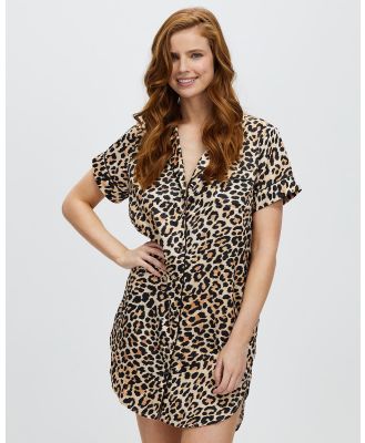 Sainted Sisters - Sienna Short Sleeve Satin Nightshirt - Sleepwear (Animal Print) Sienna Short Sleeve Satin Nightshirt