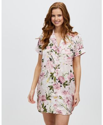 Sainted Sisters - Sienna Short Sleeve Satin Nightshirt - Sleepwear (Dusty Pink Floral) Sienna Short Sleeve Satin Nightshirt