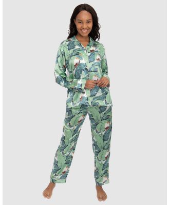 Sant And Abel - Martinique Silk Banana Leaf Shirt + PJ Pants Set - Sleepwear (Green) Martinique Silk Banana Leaf Shirt + PJ Pants Set