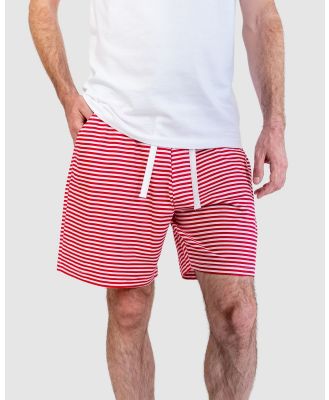 Sant And Abel - Men's Jersey Red Stripe Sleep Shorts - Sleepwear (Blue) Men's Jersey Red Stripe Sleep Shorts