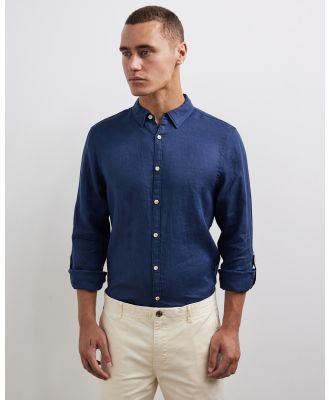Scotch & Soda - Linen Shirt With Sleeve Roll Up - Shirts & Polos (Storm Blue) Linen Shirt With Sleeve Roll-Up