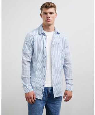 Scotch & Soda - Regular Fit Crinkled Voile Shirt - Shirts & Polos (White & Blue Stripe) Regular Fit Crinkled Voile Shirt