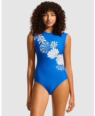 Seafolly - Corfu Cap Sleeve One Piece - One-Piece / Swimsuit (Azure) Corfu Cap Sleeve One Piece